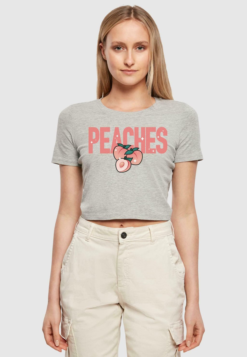 

Футболка с принтом PEACHES CROPPED Mister Tee, серый