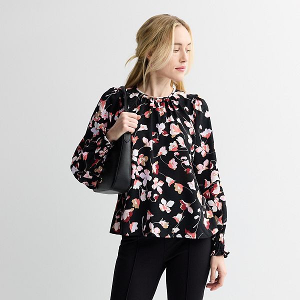 

Женская блузка с длинным рукавом и сборками Nine West, Black Darya Floral
