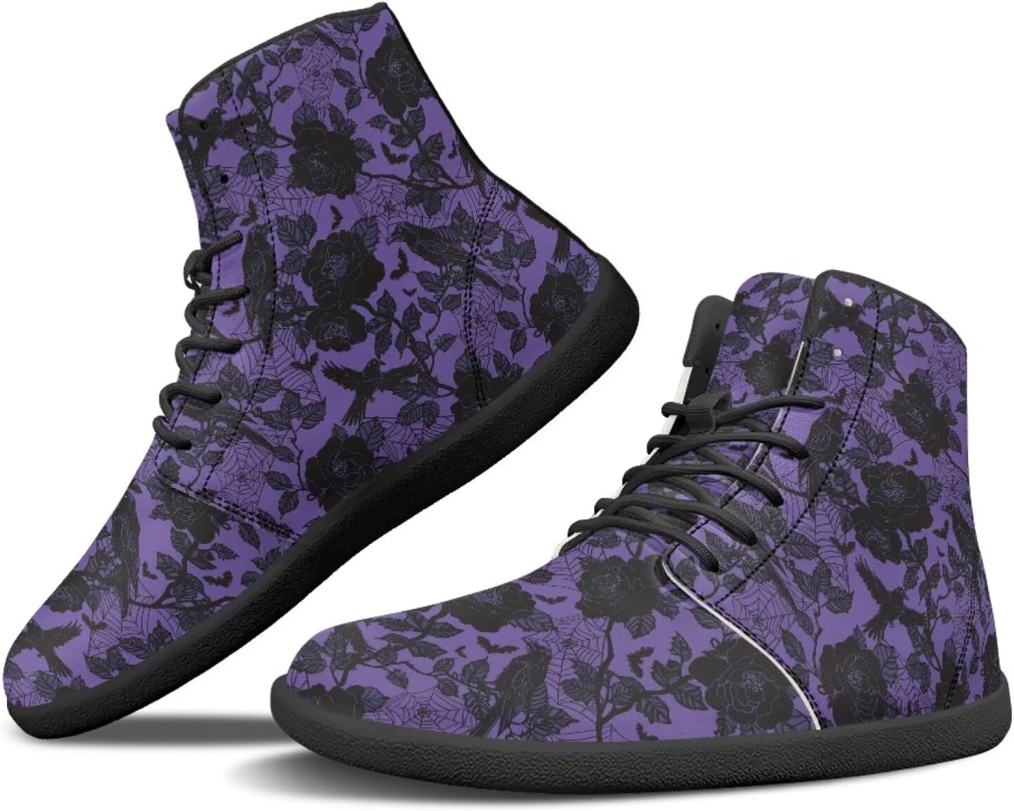 

Кроссовки Binienty Mens с высокой посадкой, широкой колодкой и босоножечной посадкой, паутина, летучие мыши, минималистичные кроссовки с нулевым перепадом, Goth Rose Crow