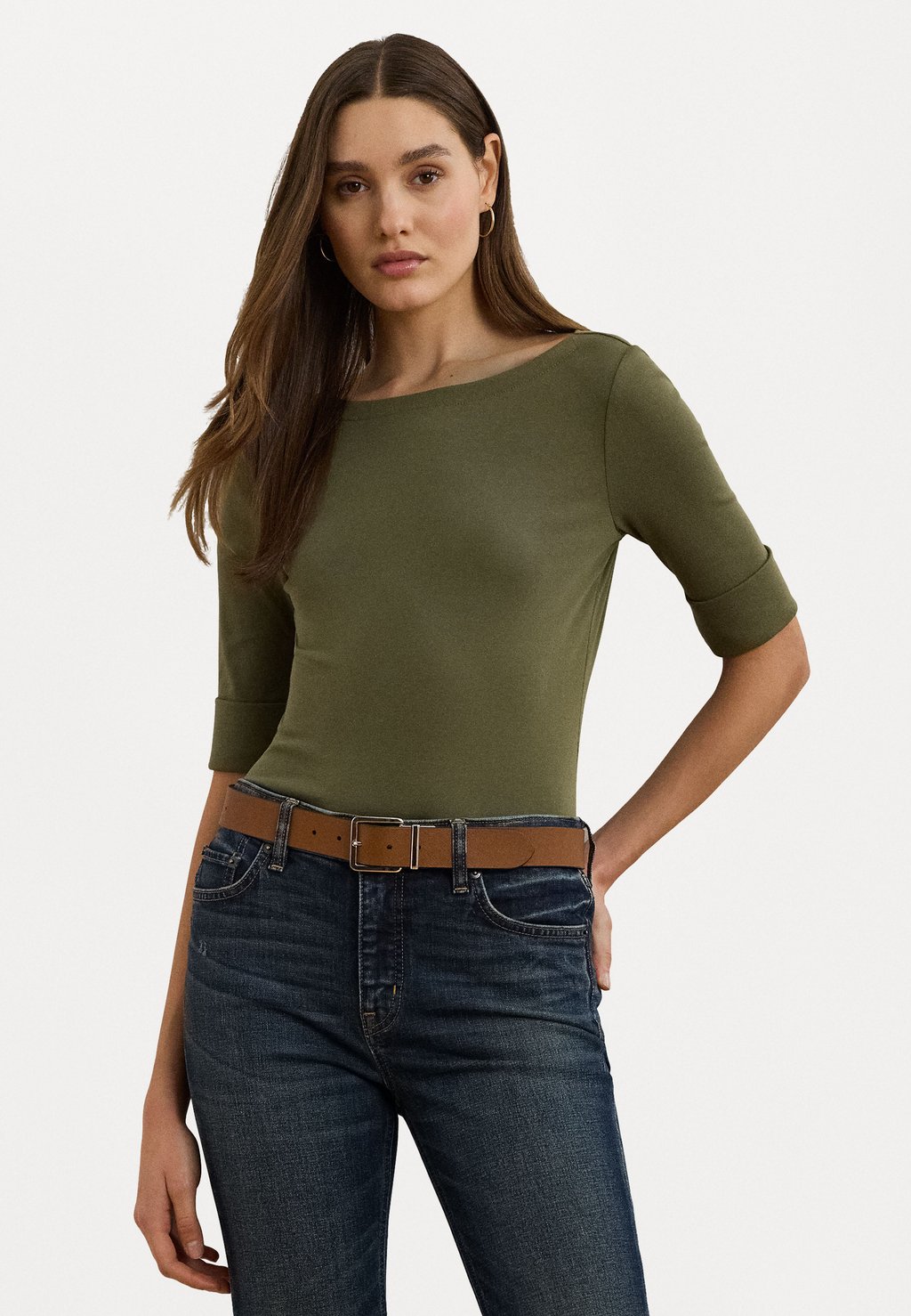 

Базовая футболка STRETCH COTTON BOATNECK TEE Lauren Ralph Lauren, оливковый