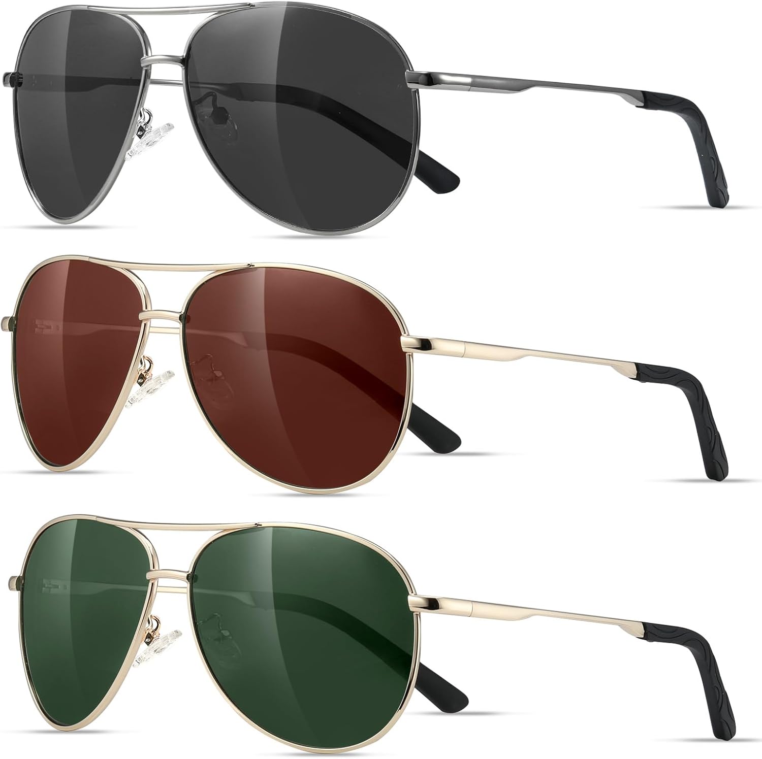 

Поляризованные солнцезащитные очки-авиаторы Eiuizah для мужчин и женщин — классические солнцезащитные очки для вождения, рыбалки и защиты от УФ-излучения, A93(3 Pack) Grey/Brown/Blackish Green