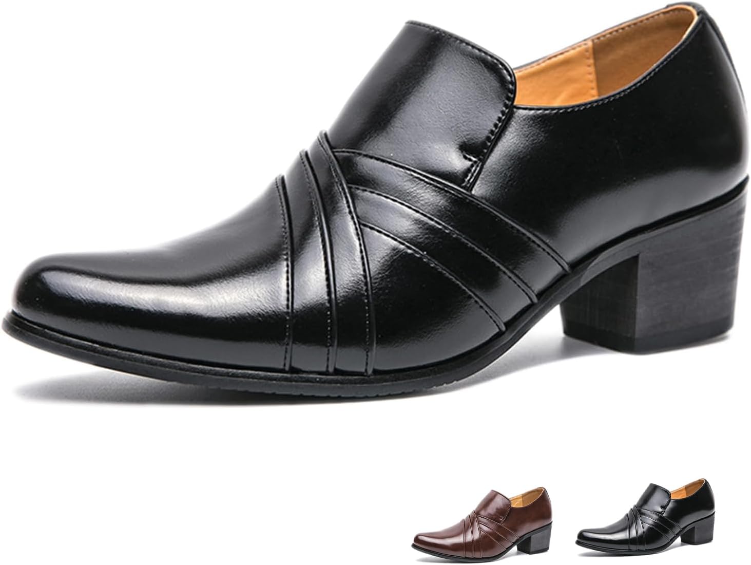 

Мужские кожаные оксфорды с острым носком и широким каблуком, классический стиль, низкий верх, высокие каблуки, слипоны Челси Generic, черный