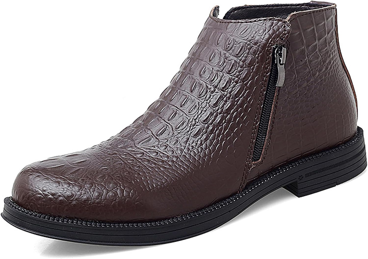 

Мужские ботинки на низком каблуке из натуральной кожи с тиснением под аллигатора, модные с круглым носком и боковой молнией, деловые ботинки для офиса Faglkak, коричневый