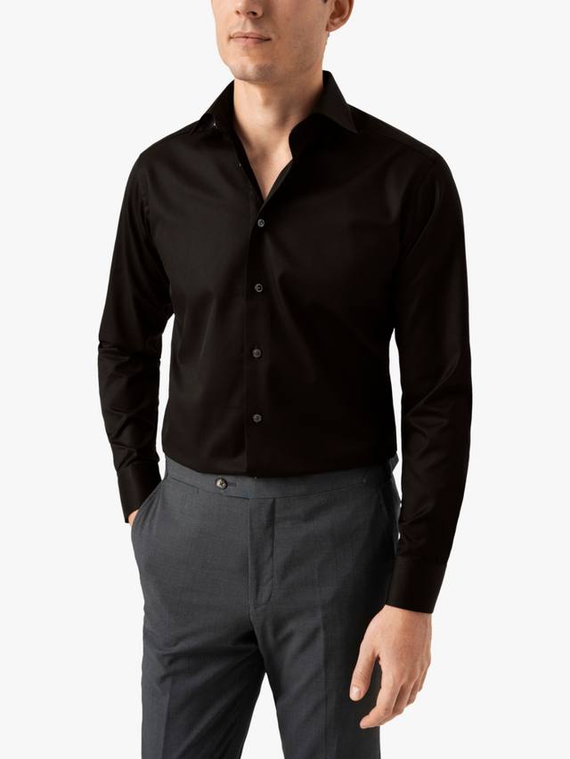 

Хлопковая рубашка из твила с зауженным кроем и отложным воротником Eton, Black