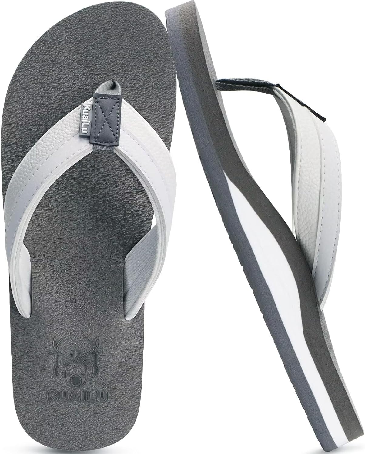 

Мужские шлепанцы KuaiLu с поддержкой свода стопы, летние пляжные водонепроницаемые резиновые сандалии для плавания и прогулок, белый/серый