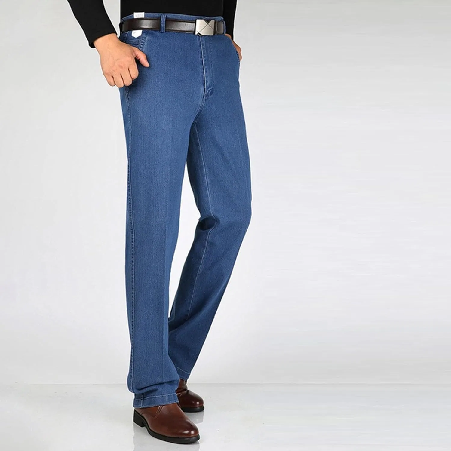 Джинсы свободного кроя с эластичным поясом, Light Blue Heavy — фото 2
