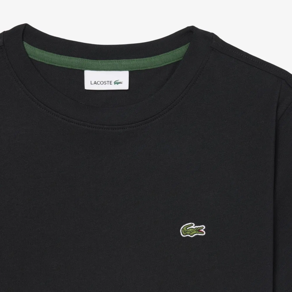Детская базовая хлопковая футболка с коротким рукавом чёрная от Lacoste — фото 4