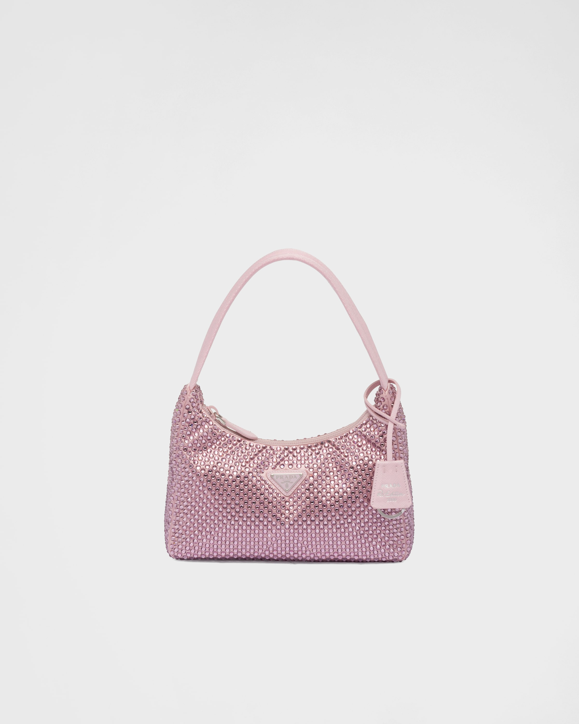

Сатиновая мини-сумка Prada Re-Edition с кристаллами, розовый