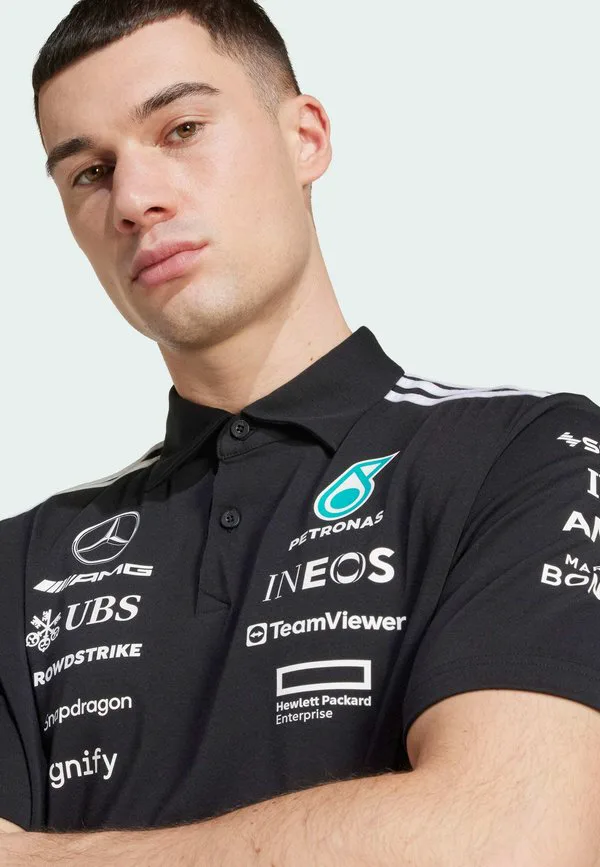 Мужская черная футболка-поло mercedes amg petronas formula one team Adidas Originals, Black White — фото 3