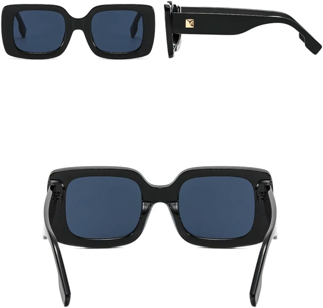 

Модные квадратные солнцезащитные очки для женщин, защита от УФ-излучения UV400, ретро-стиль, заклепки, стильные мужские солнцезащитные очки UATXTAU, Tea Blue Tea