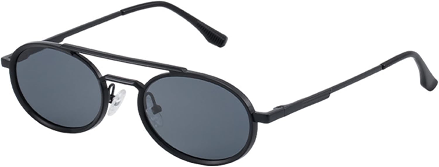 

bullabulling Модные овальные металлические солнцезащитные очки в винтажном стиле, узкие, золотистые, с защитой от УФ-излучения UV400, для женщин и мужчин, для активного отдыха на природе, Black