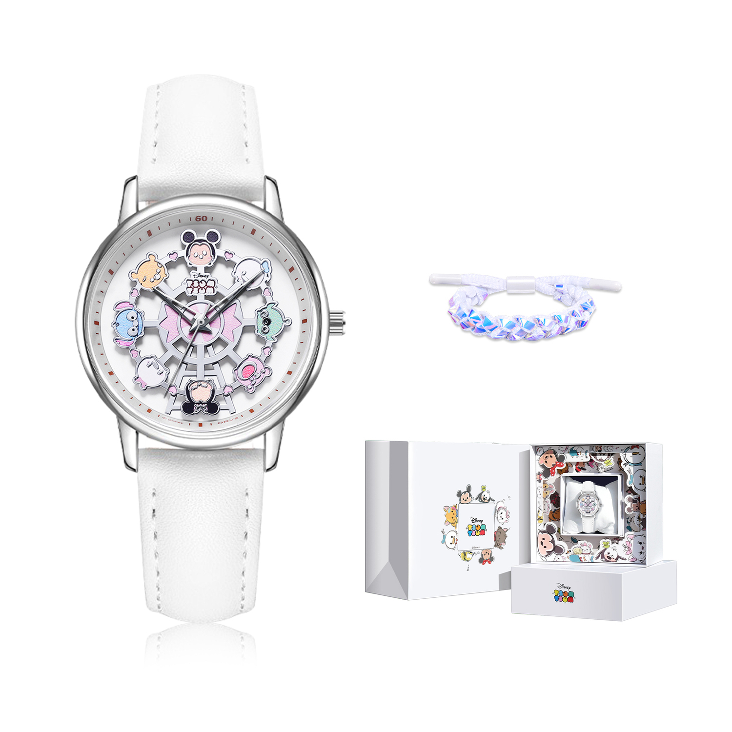 

Disney Часы женские с механизмом Pine Nut Quartz на кожаном ремешке, белый циферблат