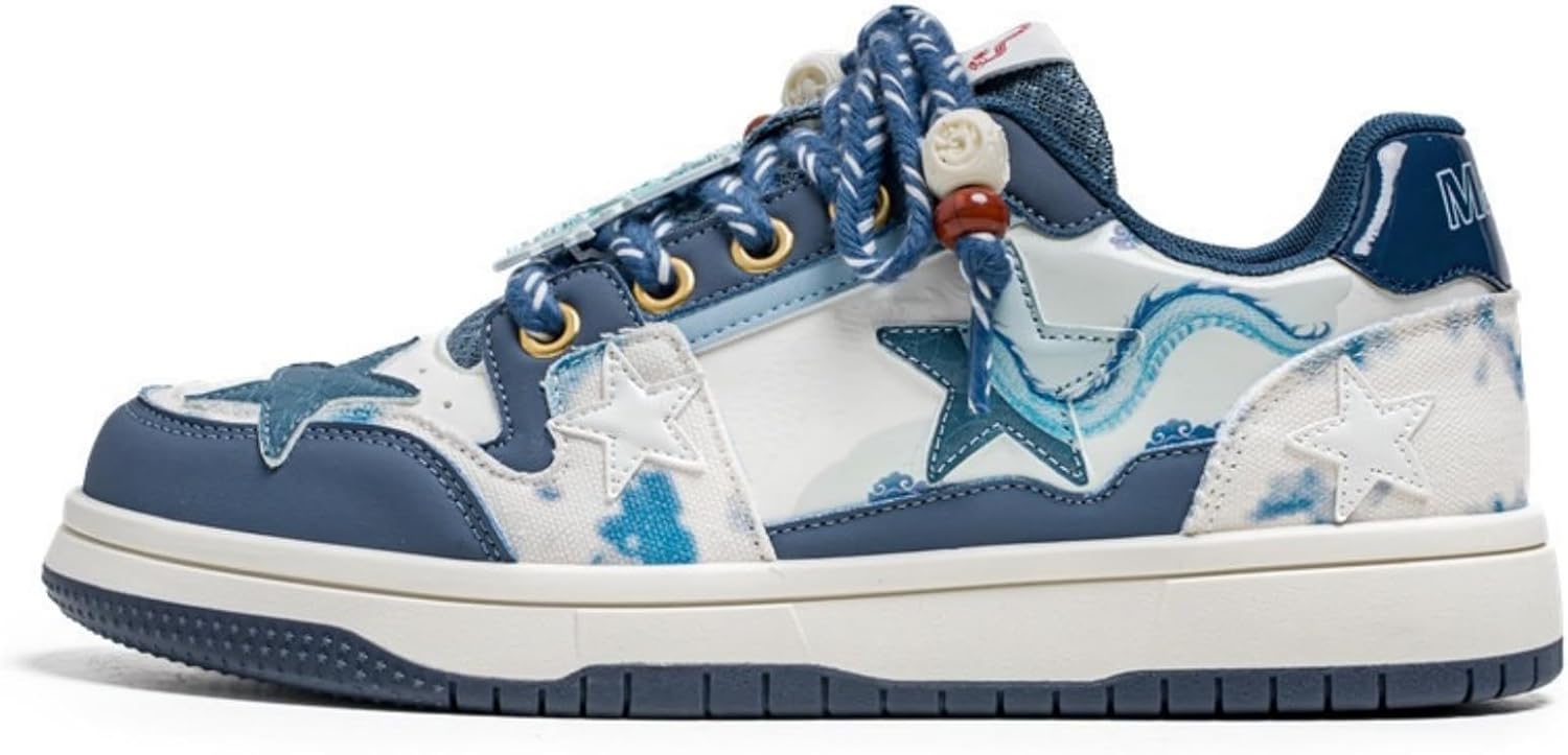 

Мужские массивные кроссовки Star Shoes Y2K в ретро-стиле, кожаные кроссовки на шнуровке, легкая и удобная обувь для ходьбы для мужчин и женщин Generic, синий