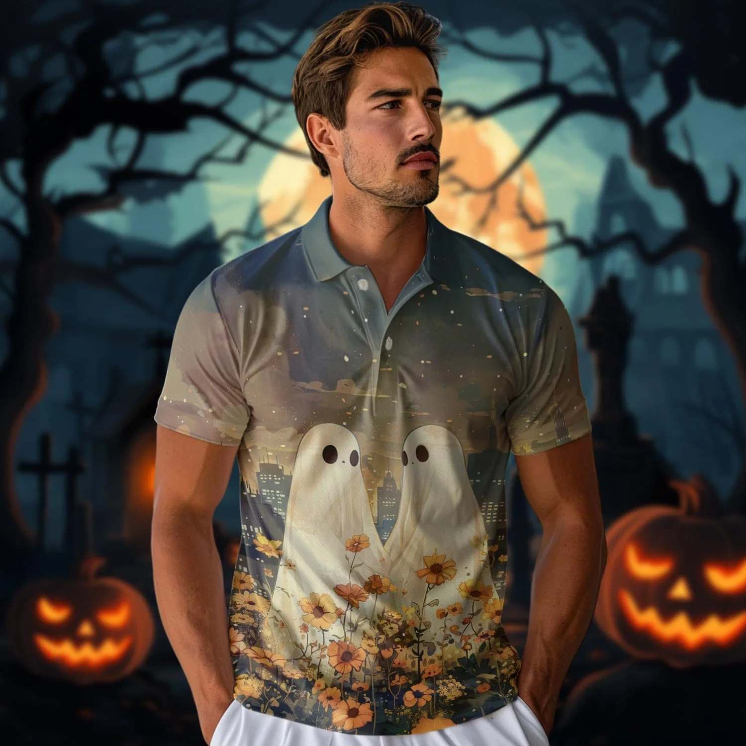 Футболка поло с принтом, Halloween, бренд Generic, цвет Hlw_04 — фото 3