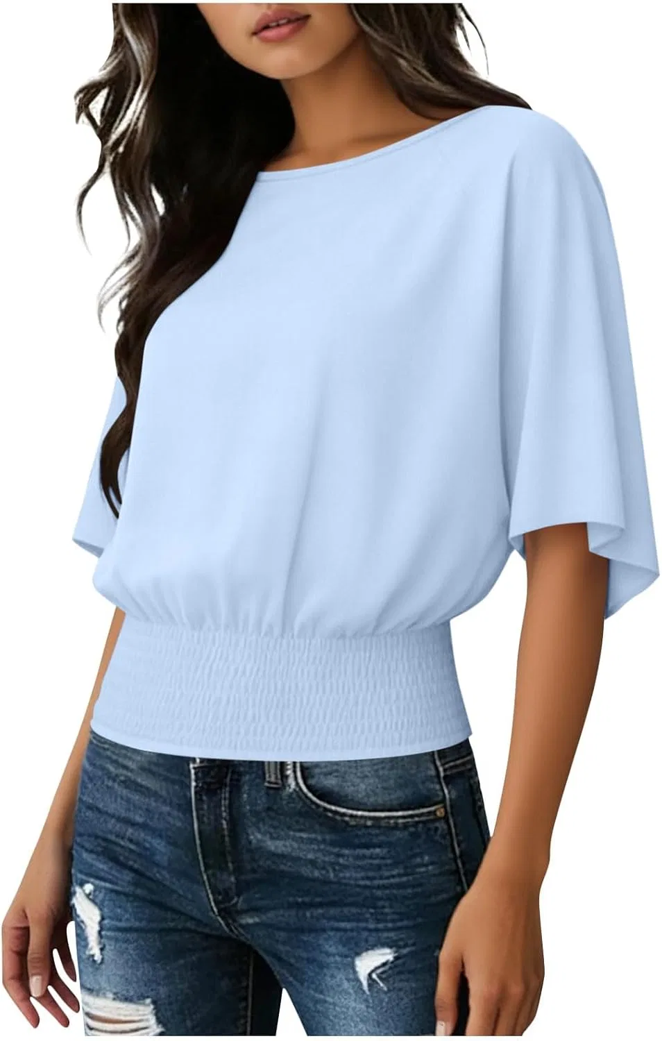 Футболка с коротким рукавом-крылышком, женская, Light Blue-1