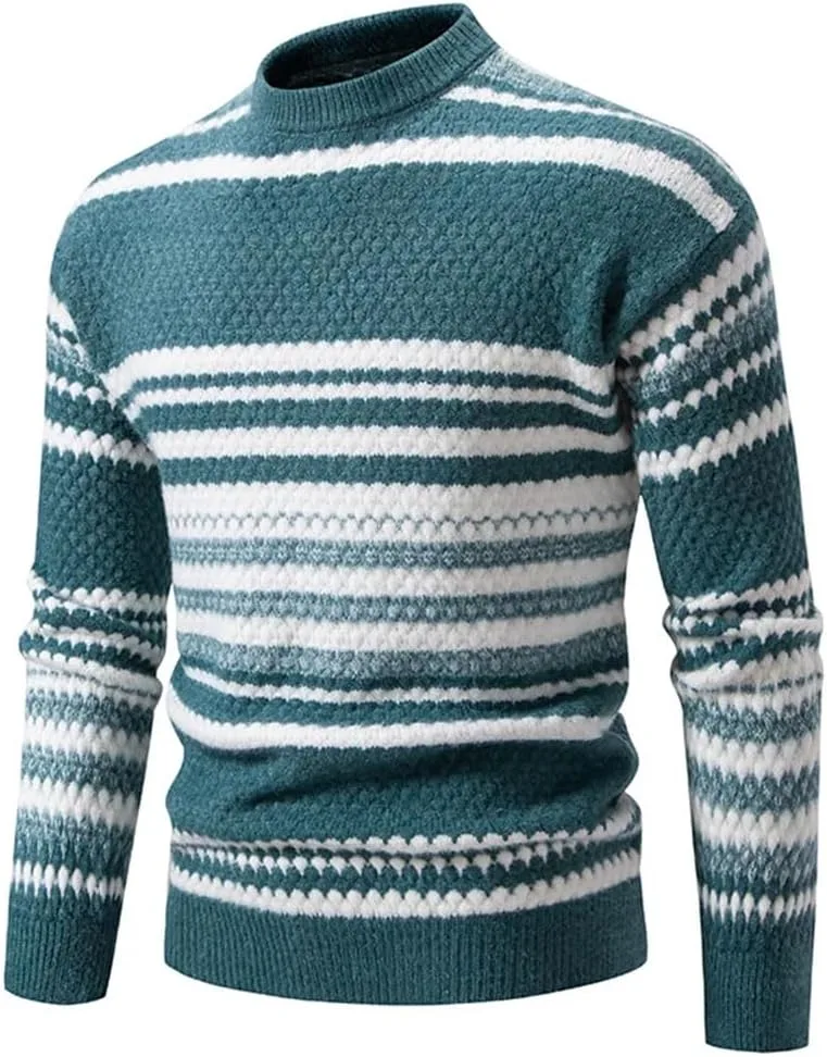 

Мужской свитер с воротником-стойкой, полосатый, приталенный