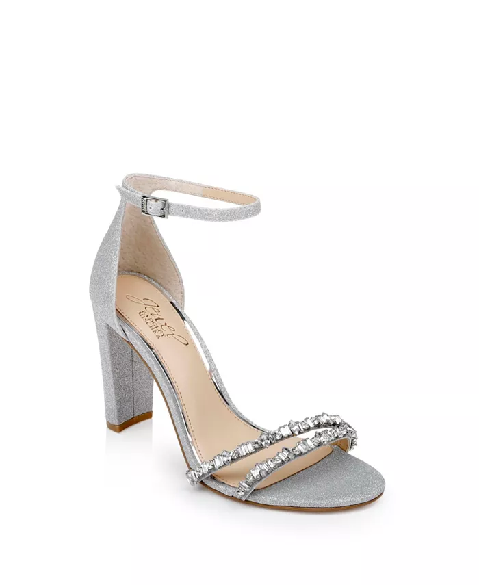 Женские вечерние сандалии Alia на устойчивом каблуке Jewel Badgley Mischka, серебряный