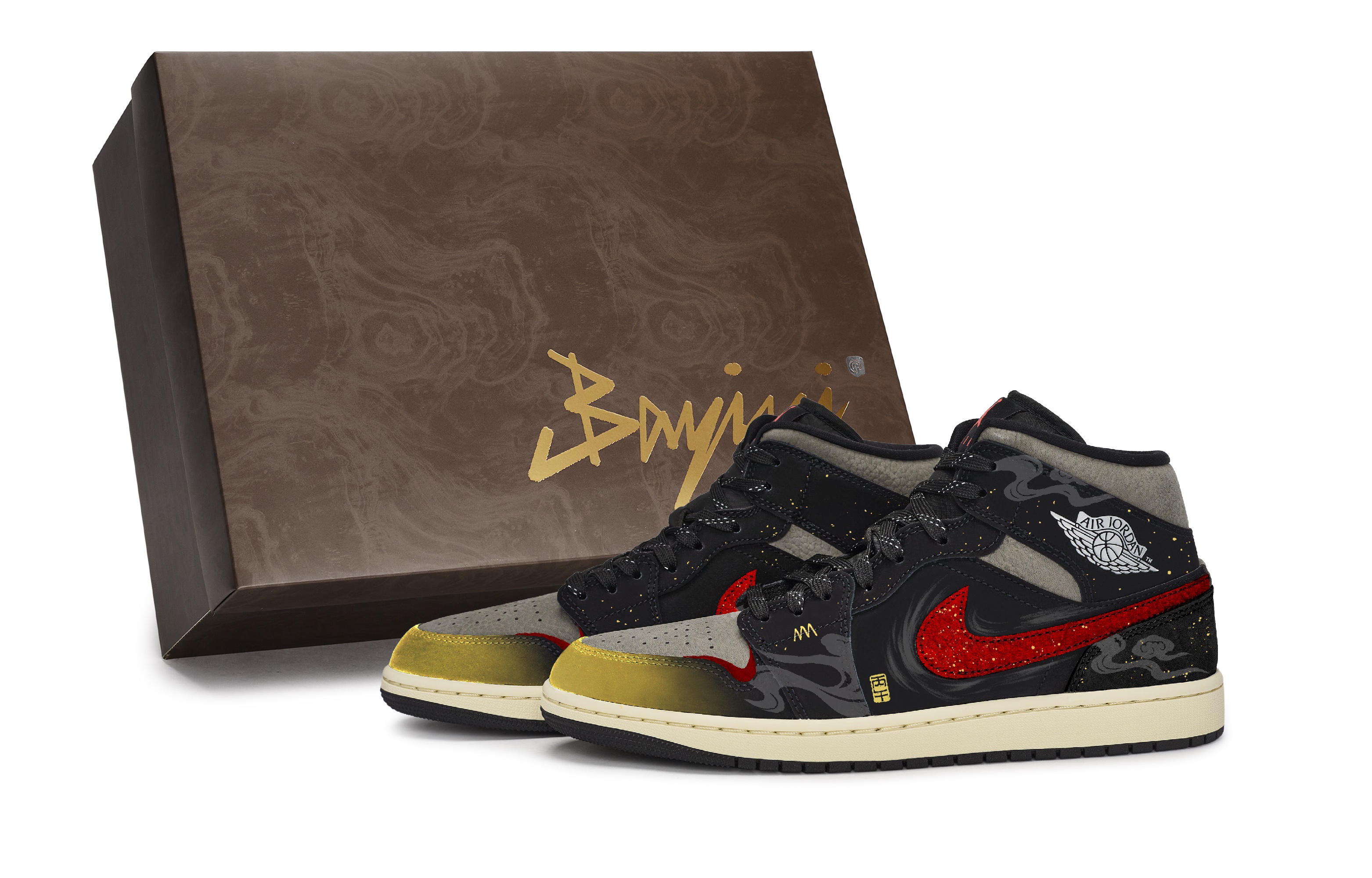 

Air 1 811 Manufacturing, Horse Loaded Prosperity, специальная коробка для обуви, нескользящая, мид-топ Jordan, черный коричневый красный золото