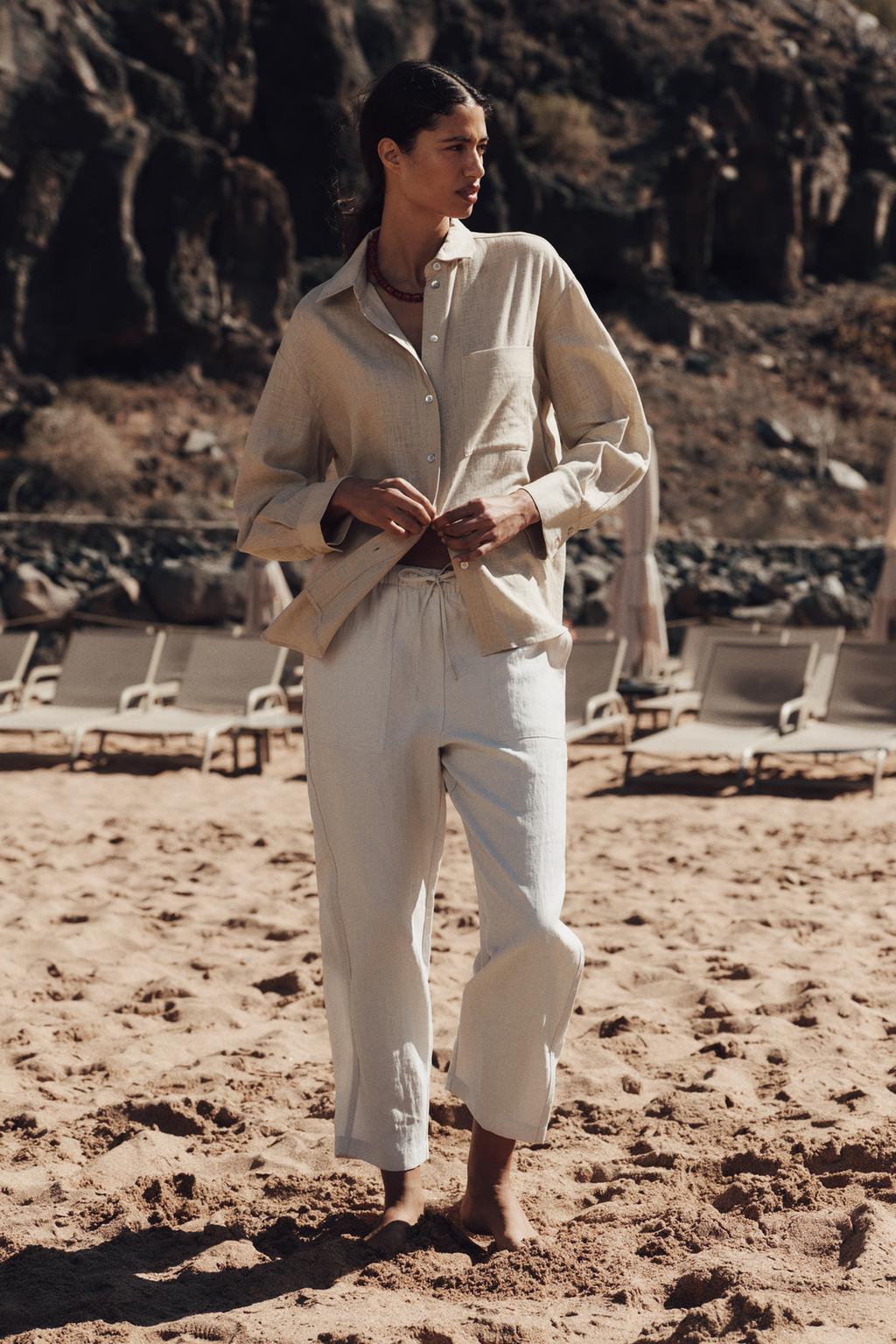 

Брюки с эластичным поясом ZARA, цвет Stone