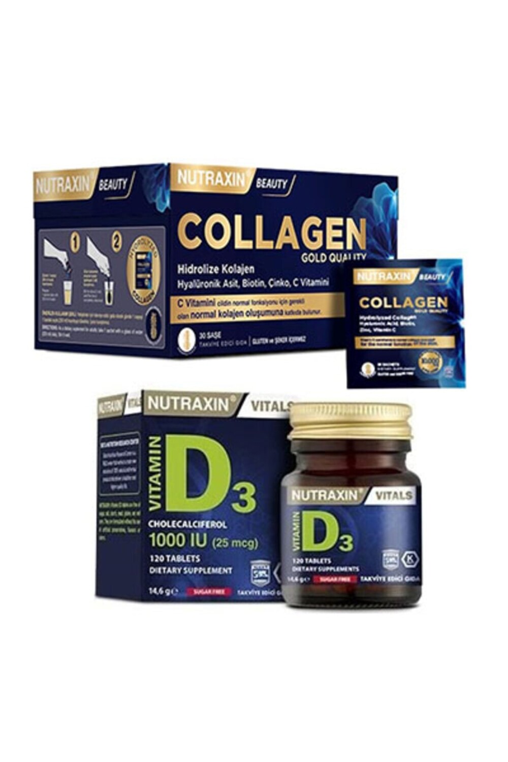 

Nutraxin Beauty Collagen 30 пакетиков и витамин D3 в таблетках