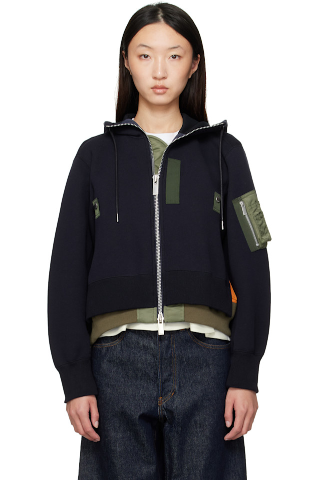 

Спортивная худи из спонжа и нейлоновой саржи Sacai, мультиколор
