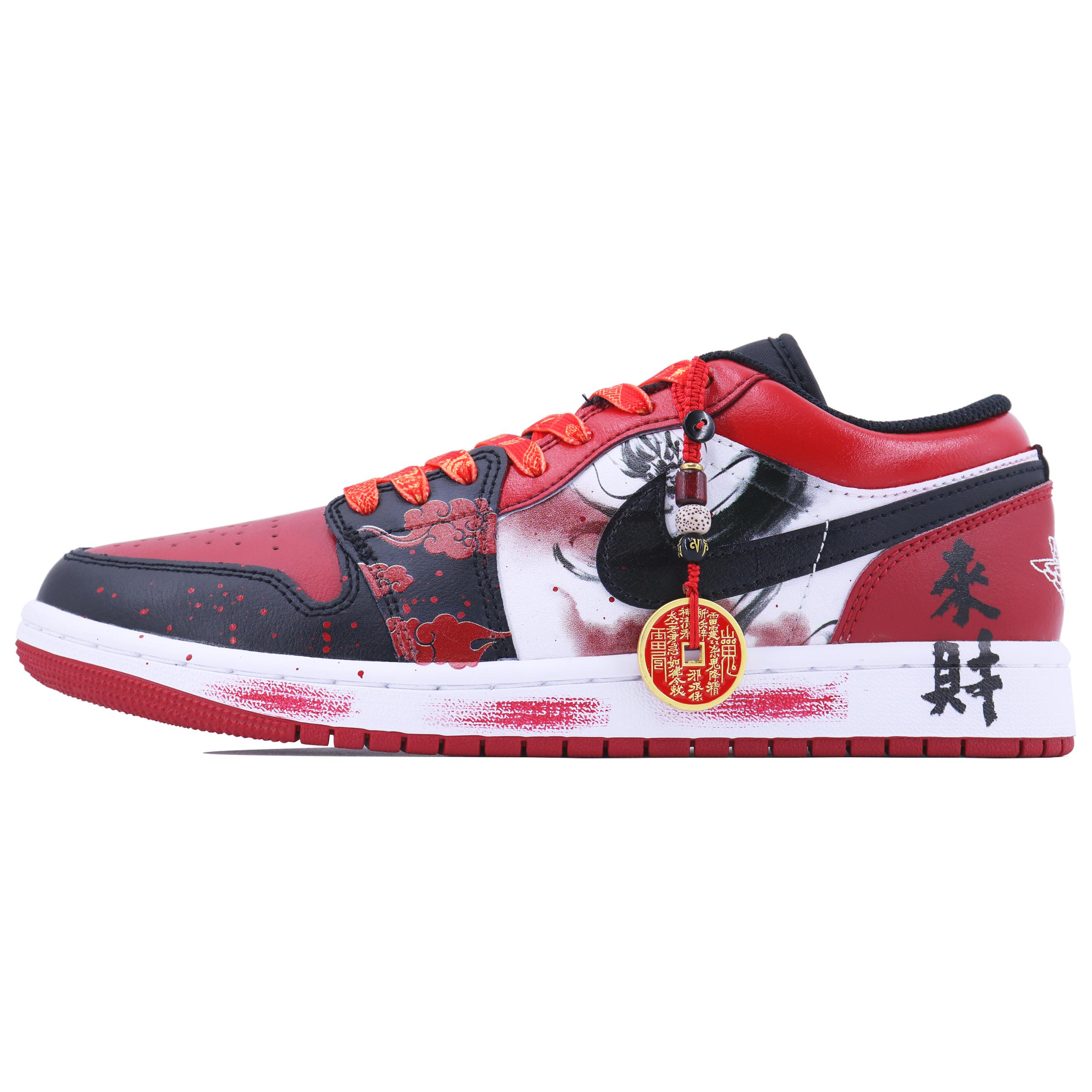 

Jordan Баскетбольные кроссовки Air 1 Low Fortune SDS Snake Year CNY, износостойкие, низкие, винтажные, мужские, черно-красные