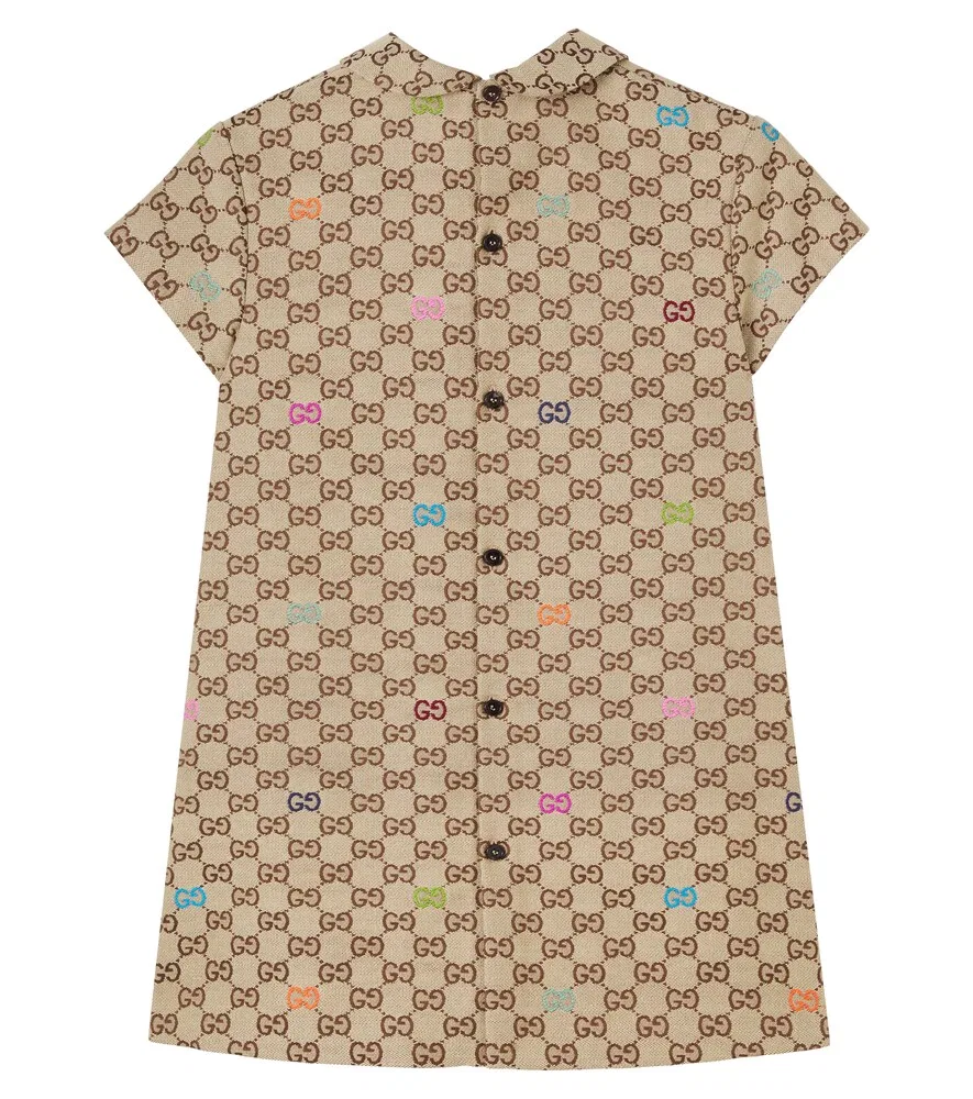 Платье GG из хлопковой смеси Gucci Kids, бежевый — фото 4
