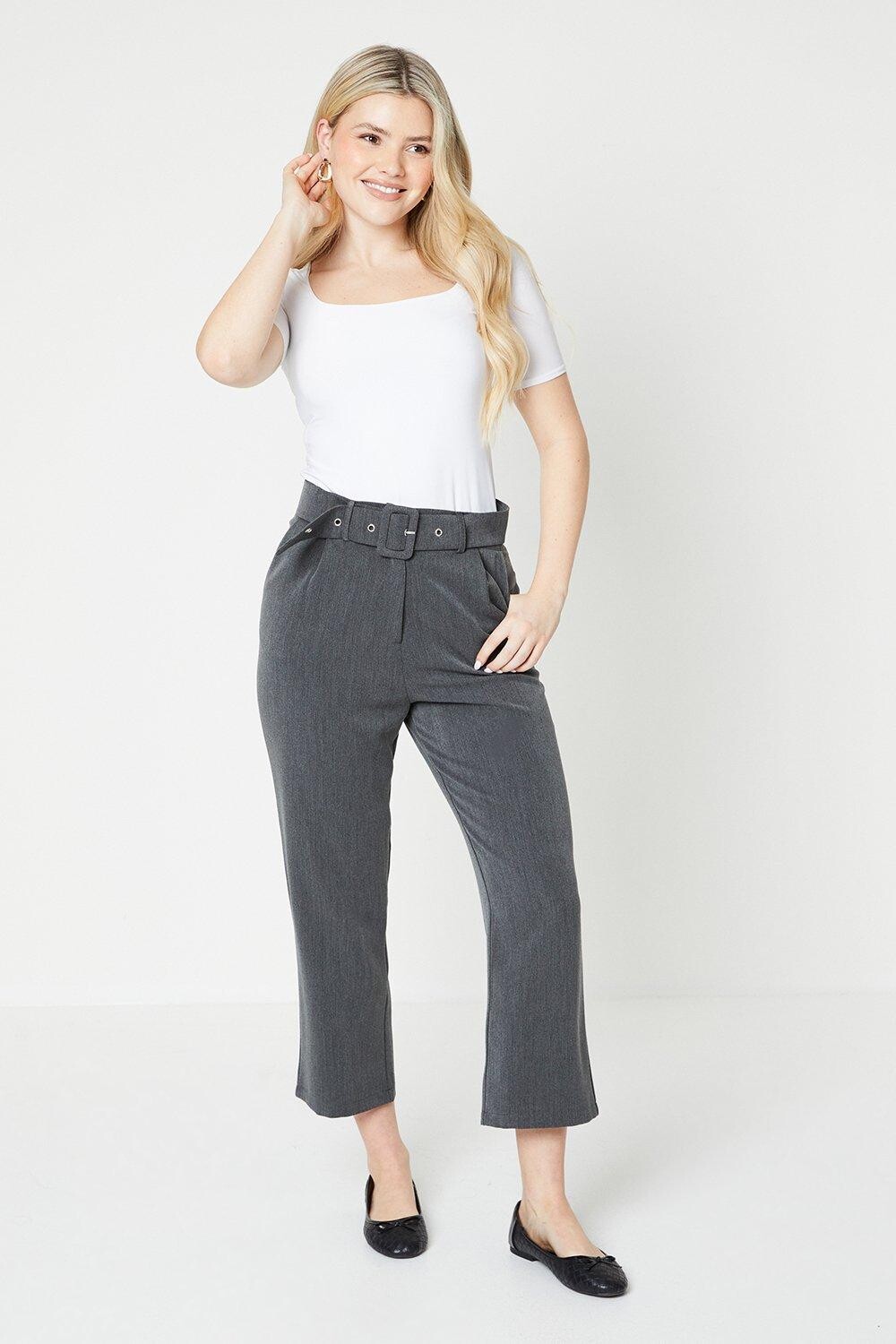 

Прямые брюки с поясом и поясом Dorothy Perkins, серый