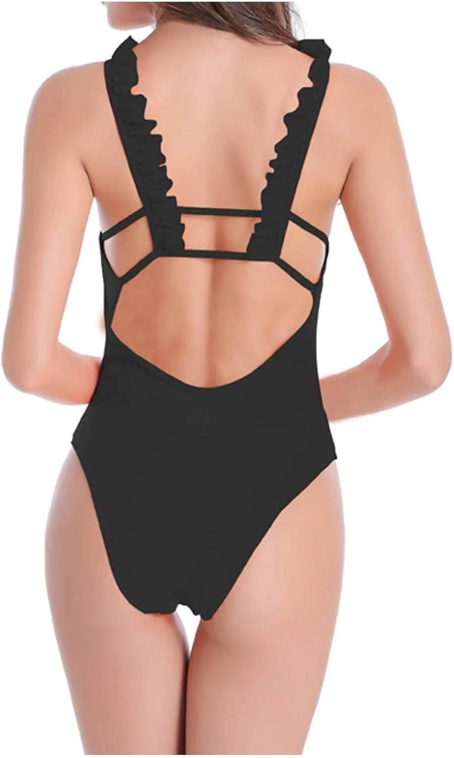Женский слитный купальник в стиле ретро 80-х/90-х годов с высоким вырезом и низкой спинкой Generic, черный — фото 3