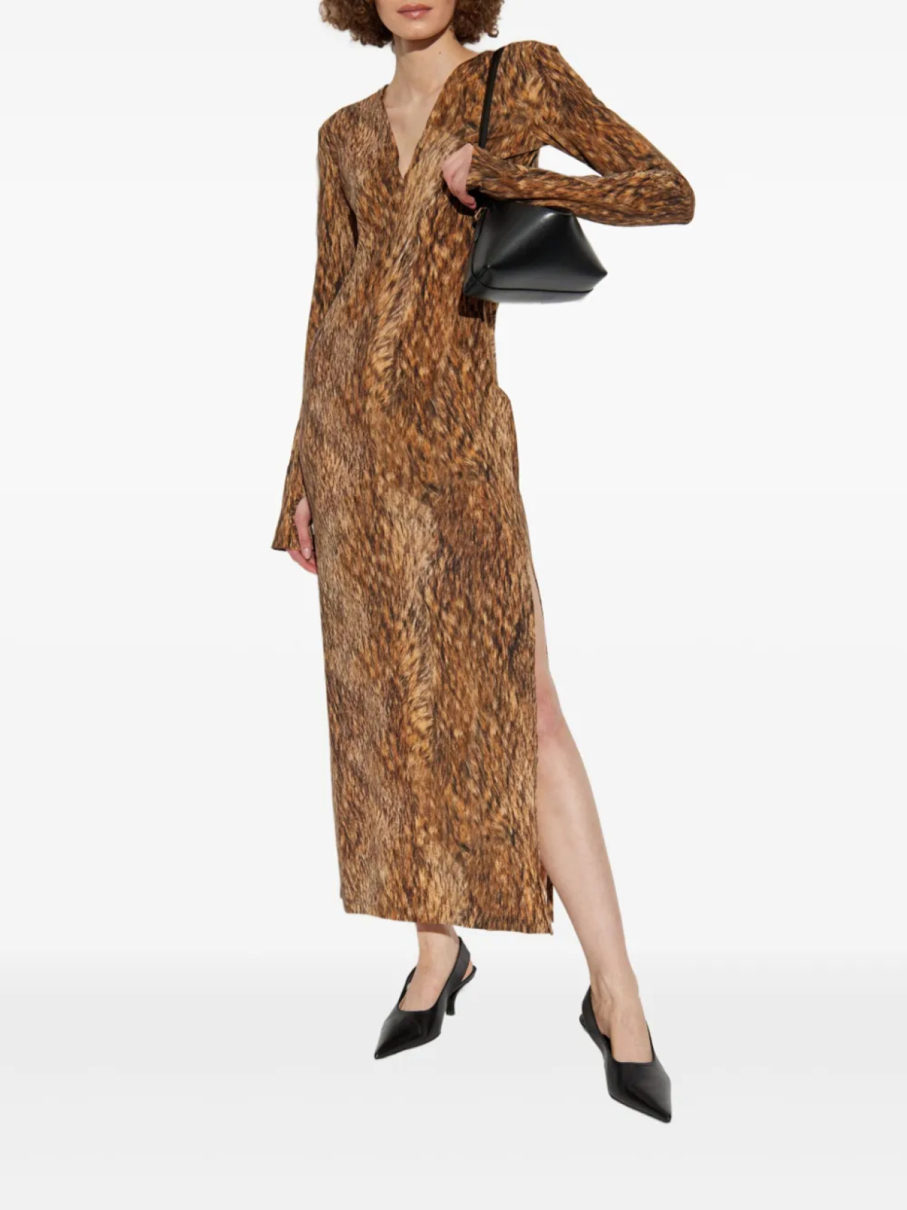 MM6 Maison Margiela фактурное платье с длинными рукавами, коричневый — фото 2