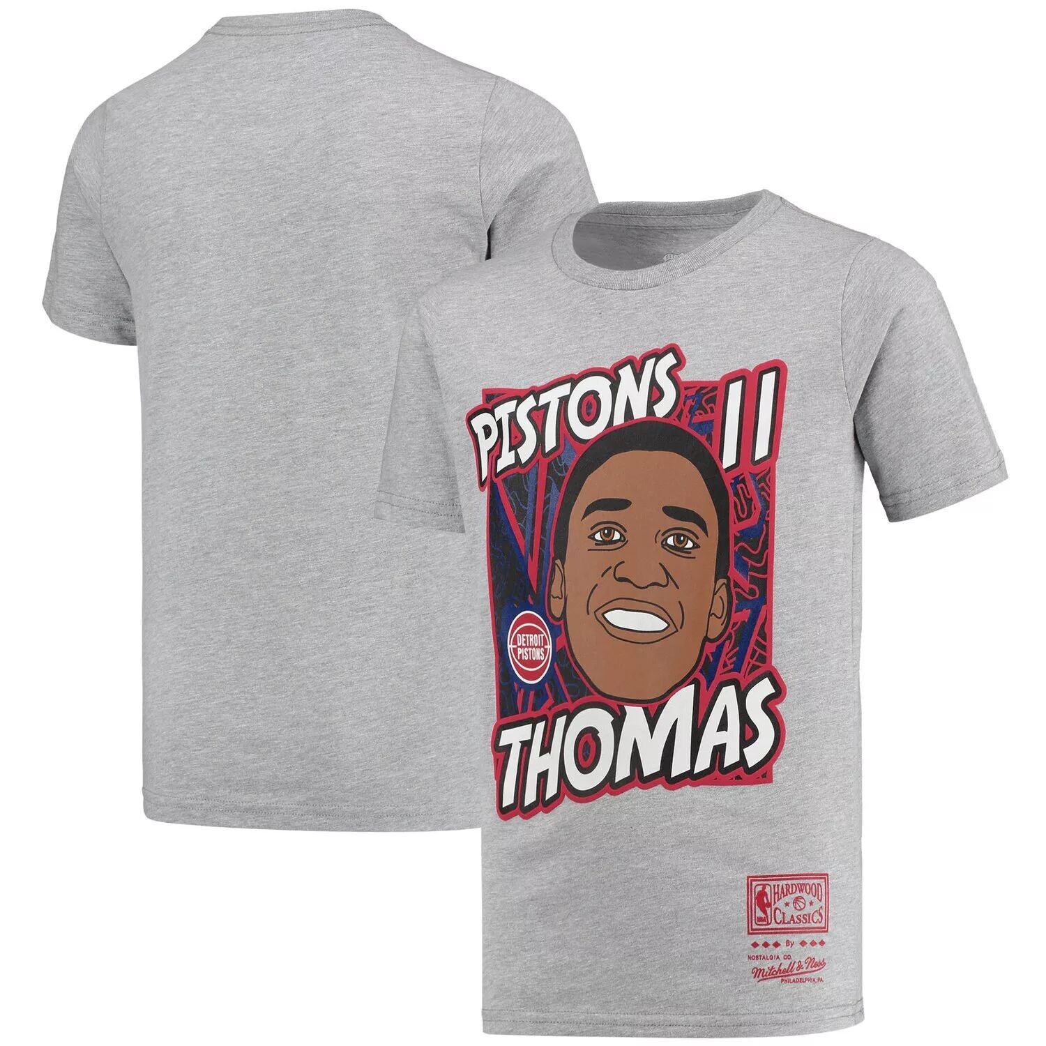 

Молодежная футболка Mitchell & Ness Isiah Thomas Grey Detroit Pistons Hardwood Classics King of the Court Player Футболка Unbranded