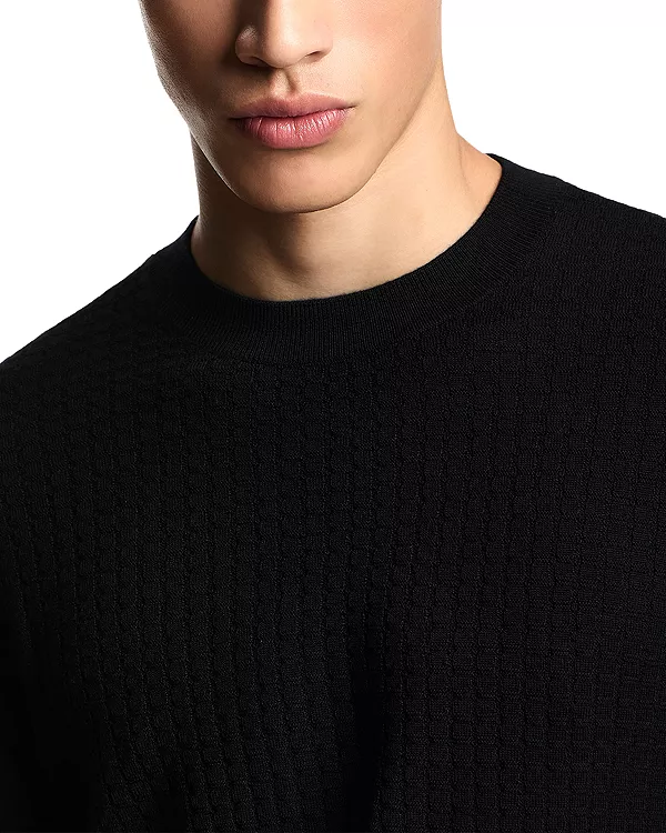 Шерстяной жаккардовый свитер с геометрическим квадратным узором Emporio Armani, черный — фото 4