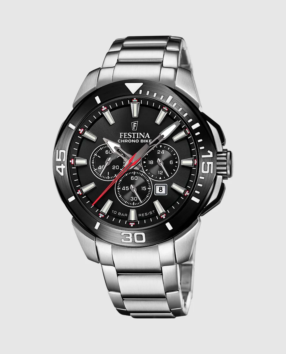 

F20641/D Chrono Bike мужские часы из серебристой стали Festina, серебряный