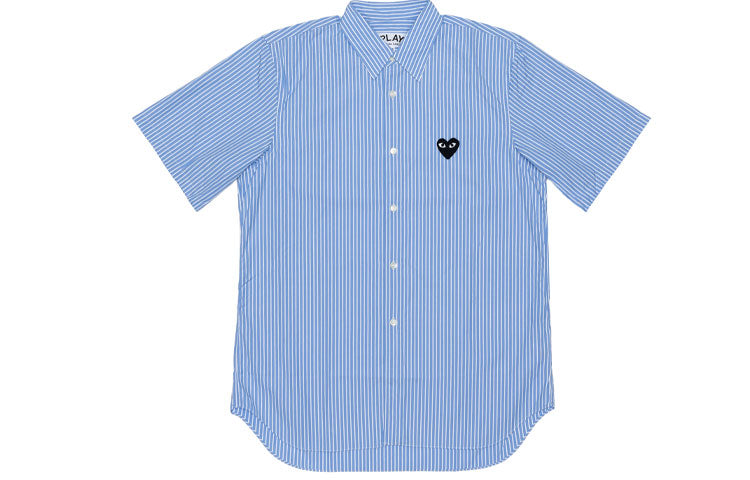 Рубашка (WMNS) COMME des GARCONS PLAY Striped Short Sleeve Shirt Black Emblem 'Blue' — фото 2
