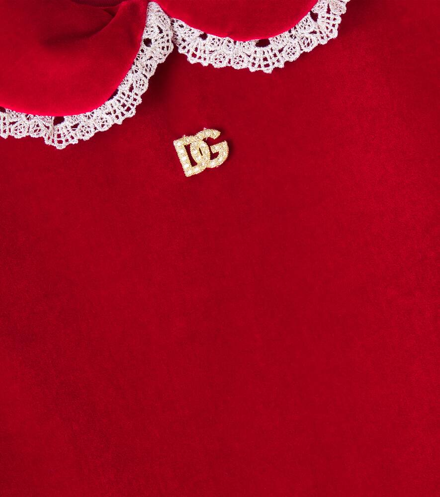 Платье из хлопкового вельвета с кружевной отделкой Dolce&Gabbana Kids, Red — фото 3