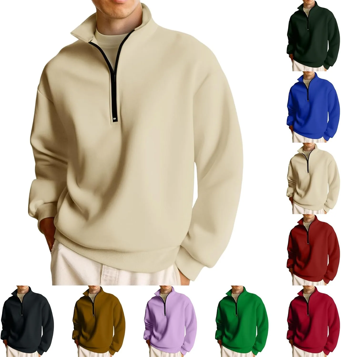 

Толстовка с молнией на четверть мужская зимняя уютная с воротником-стойкой