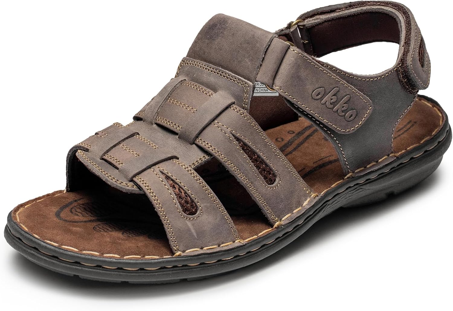 

Мужские кожаные сандалии OKKO с открытым носком, спортивные сандалии-фишеры, повседневная летняя обувь для мужчин, серый