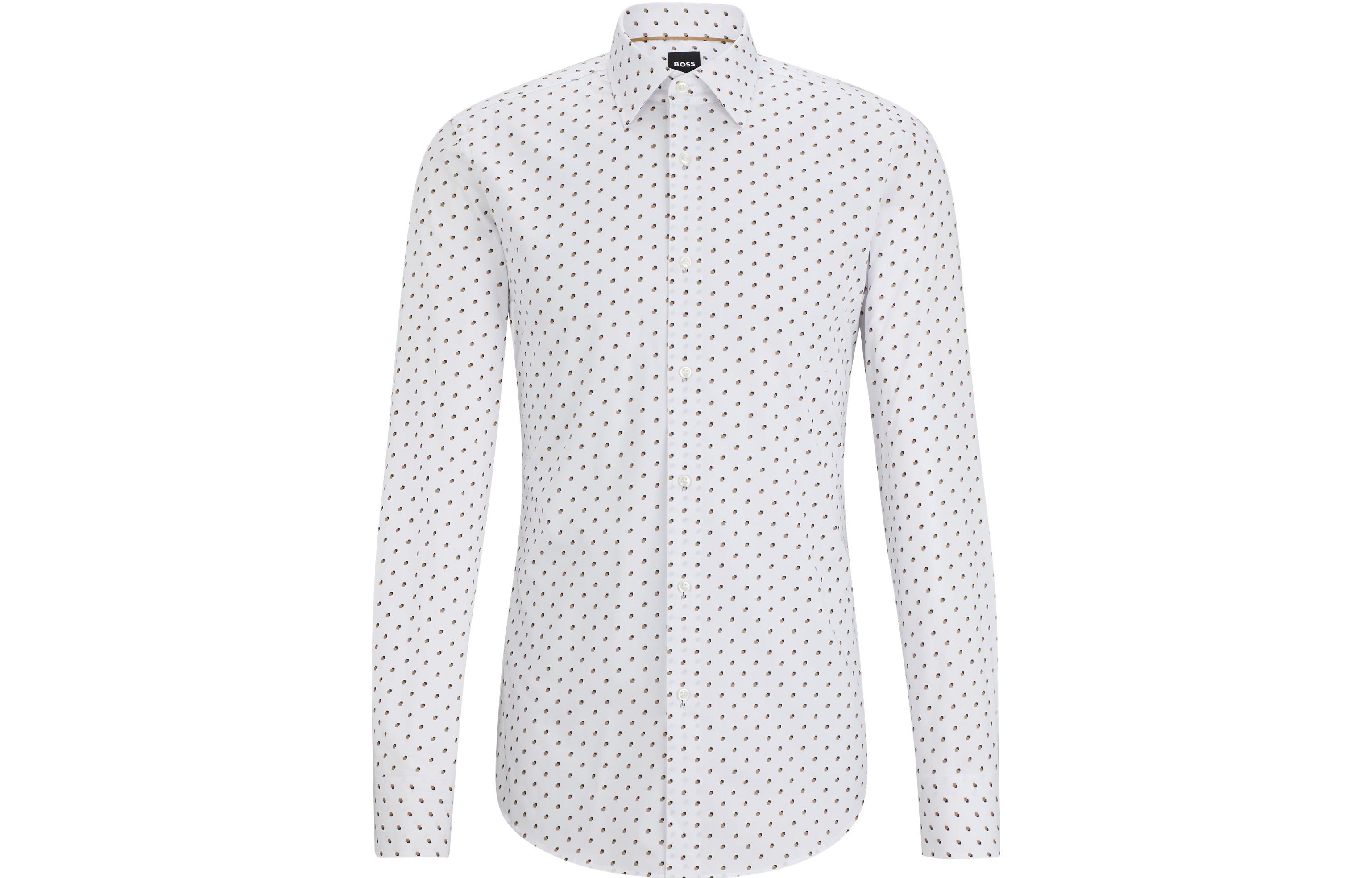 

Босс Хлопковая рубашка с геометрическим принтом HUGO BOSS, белый