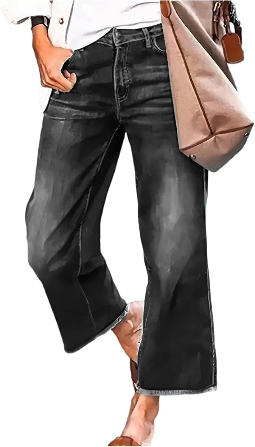 Джинсы капри с заниженной талией, Wide Leg, черный