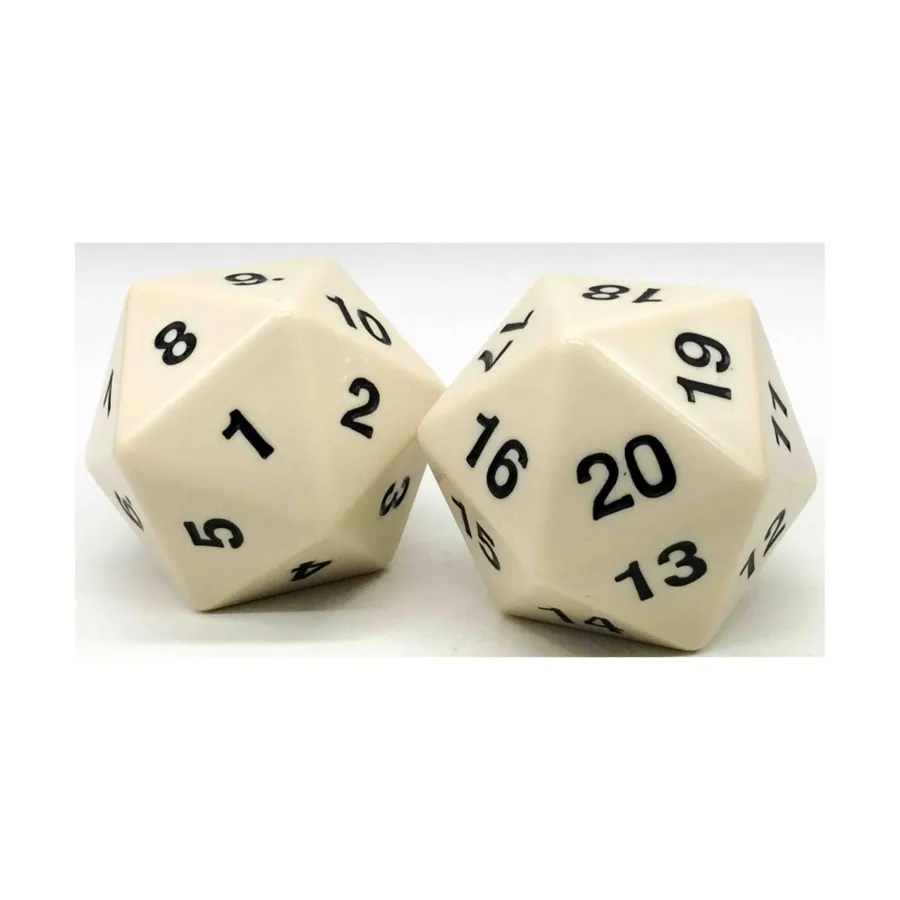 

d20 55 мм — слоновая кость с черным (отворот), Dice - Jumbo Opaque (Koplow)