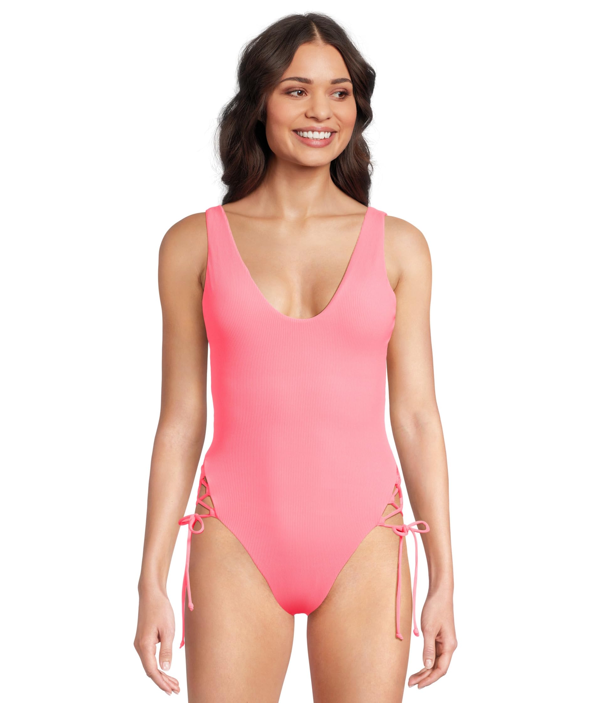 

Купальник BECCA Modern Edge Rib Sophie Lace Up One Piece, цвет Coral Reef