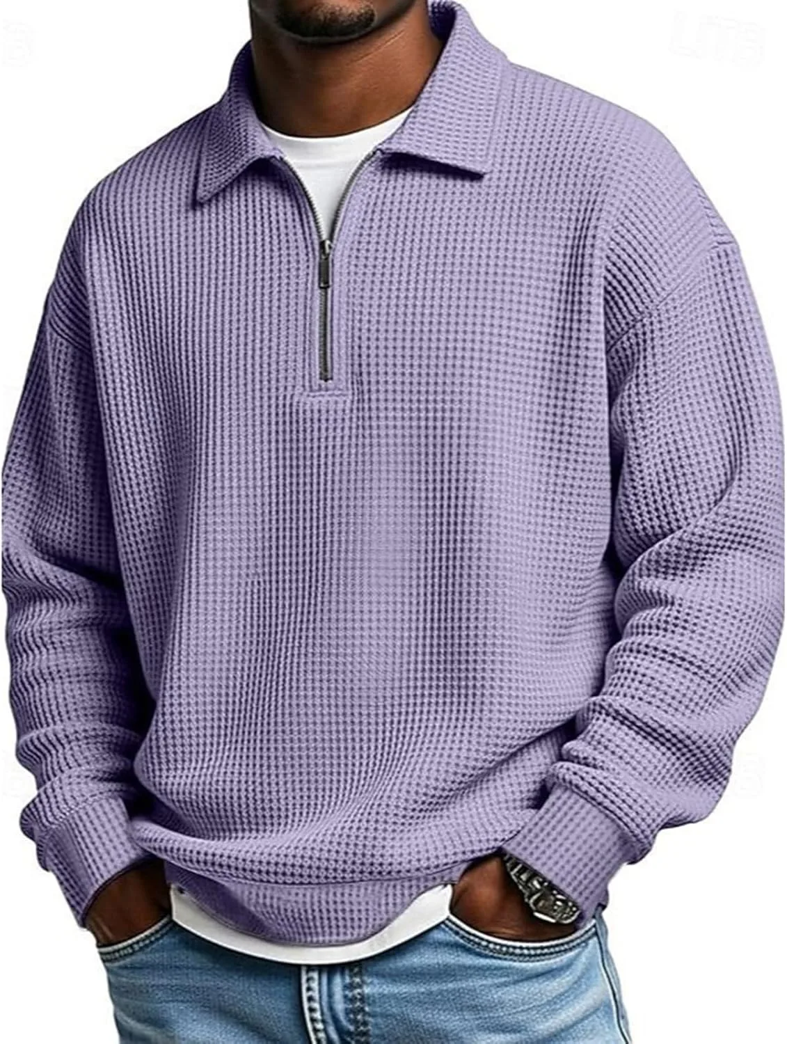 

Мужская поло с длинным рукавом и воротником, уютная текстурированная, большие размеры