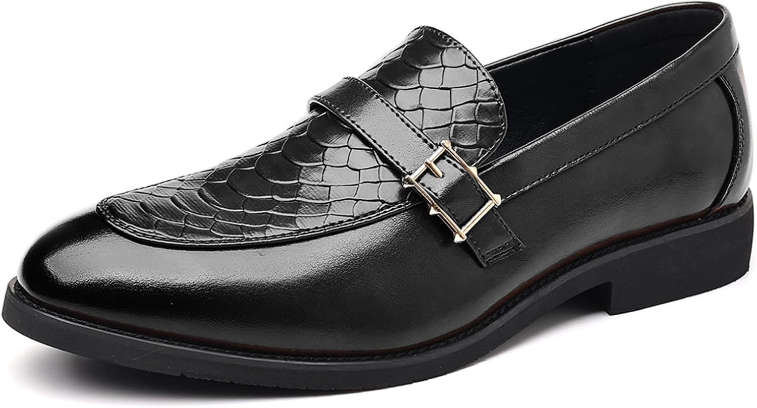 

Мужские кожаные лоферы с массивным каблуком, принтом, модной металлической пряжкой, удобные, на плоской подошве, с круглым носком, для работы, офиса, свадьбы и повседневного делового стиля Bangteuo, черный