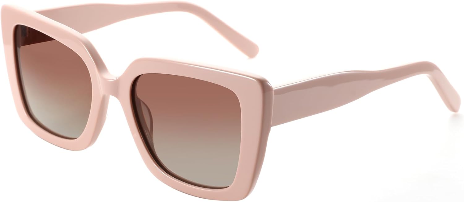 

Поляризованные солнцезащитные очки ZENOTTIC для женщин, квадратная форма: модные классические солнцезащитные очки для женщин - дизайнерские очки с защитой от УФ-излучения UV400, Pink Frame / Gradient Brown Lens