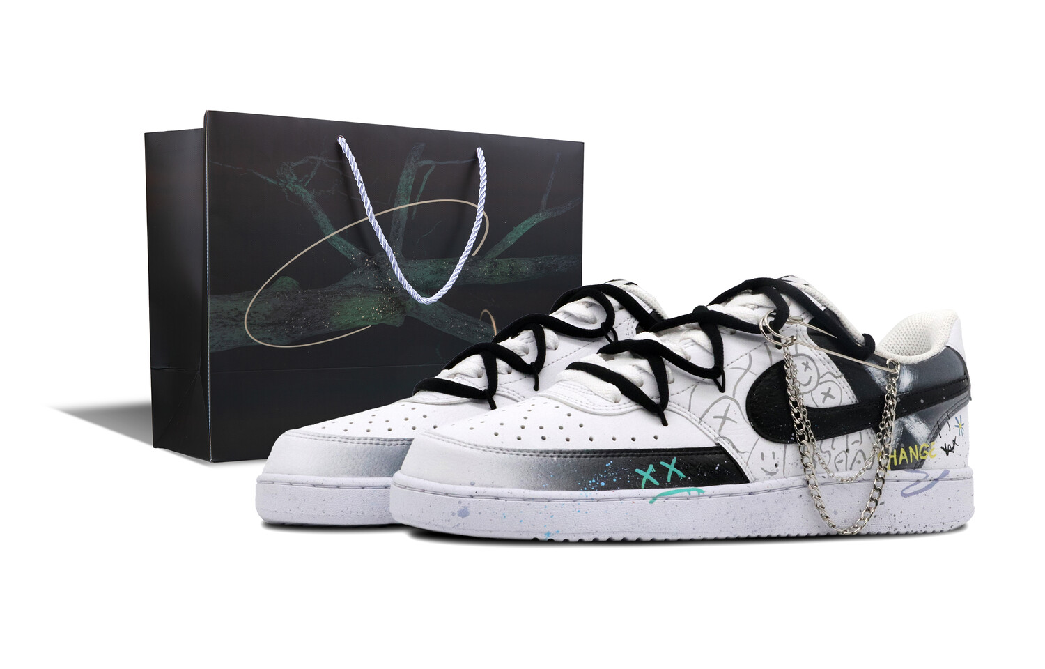 

Кроссовки Nike Court Vision 1 Skateboard Shoes Men Low-Top Black White, Черный, Кроссовки Nike Court Vision 1 Skateboard Shoes Men Low-Top Black White