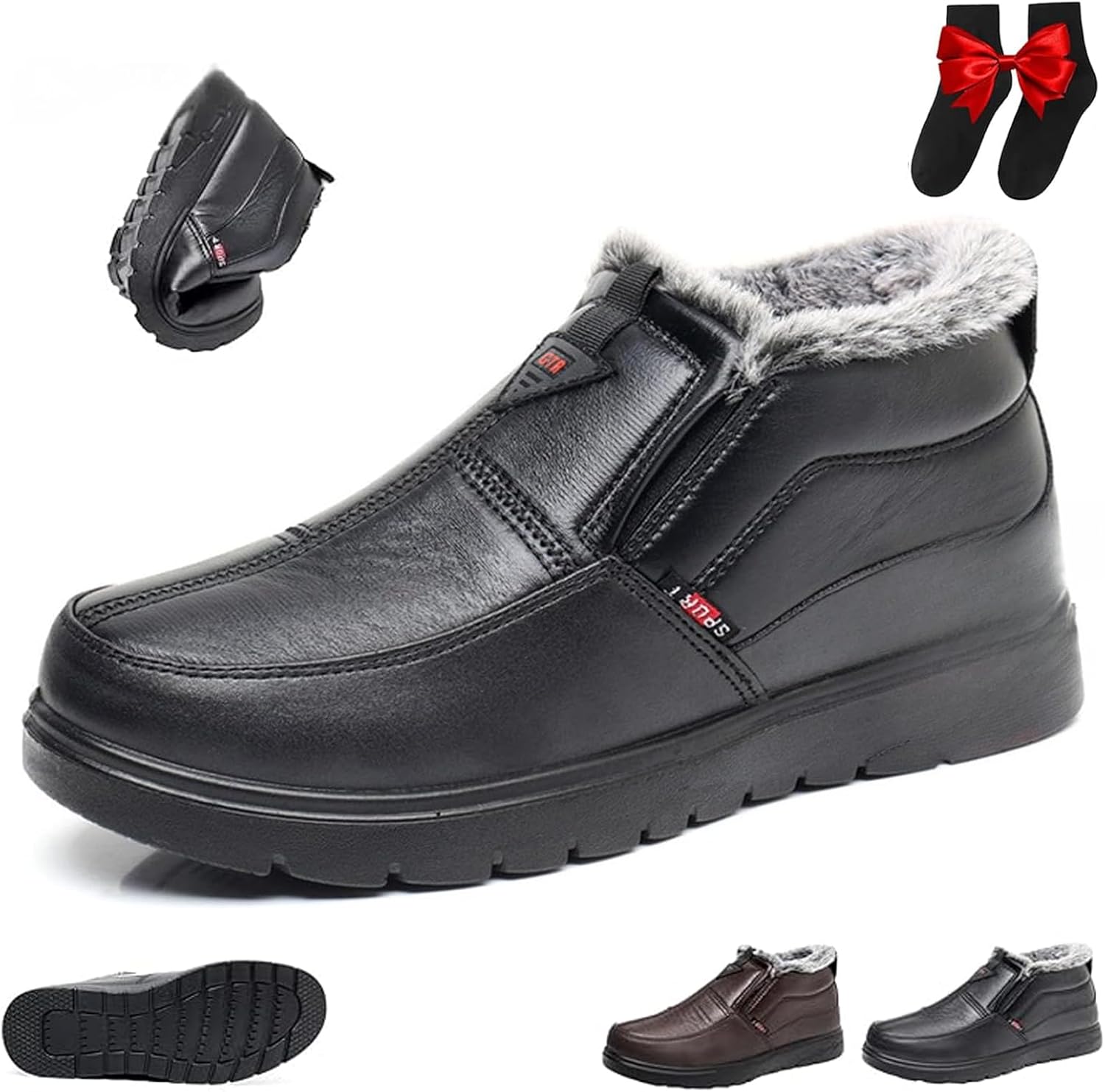 

Мужские зимние ботинки GHTRHSB, кожаные, с теплой меховой подкладкой, на липучке, водонепроницаемые, нескользящие, ортопедические, с флисовой подкладкой, ботильоны для снега, мужские кожаные ортопедические ботинки на каждый день, черный