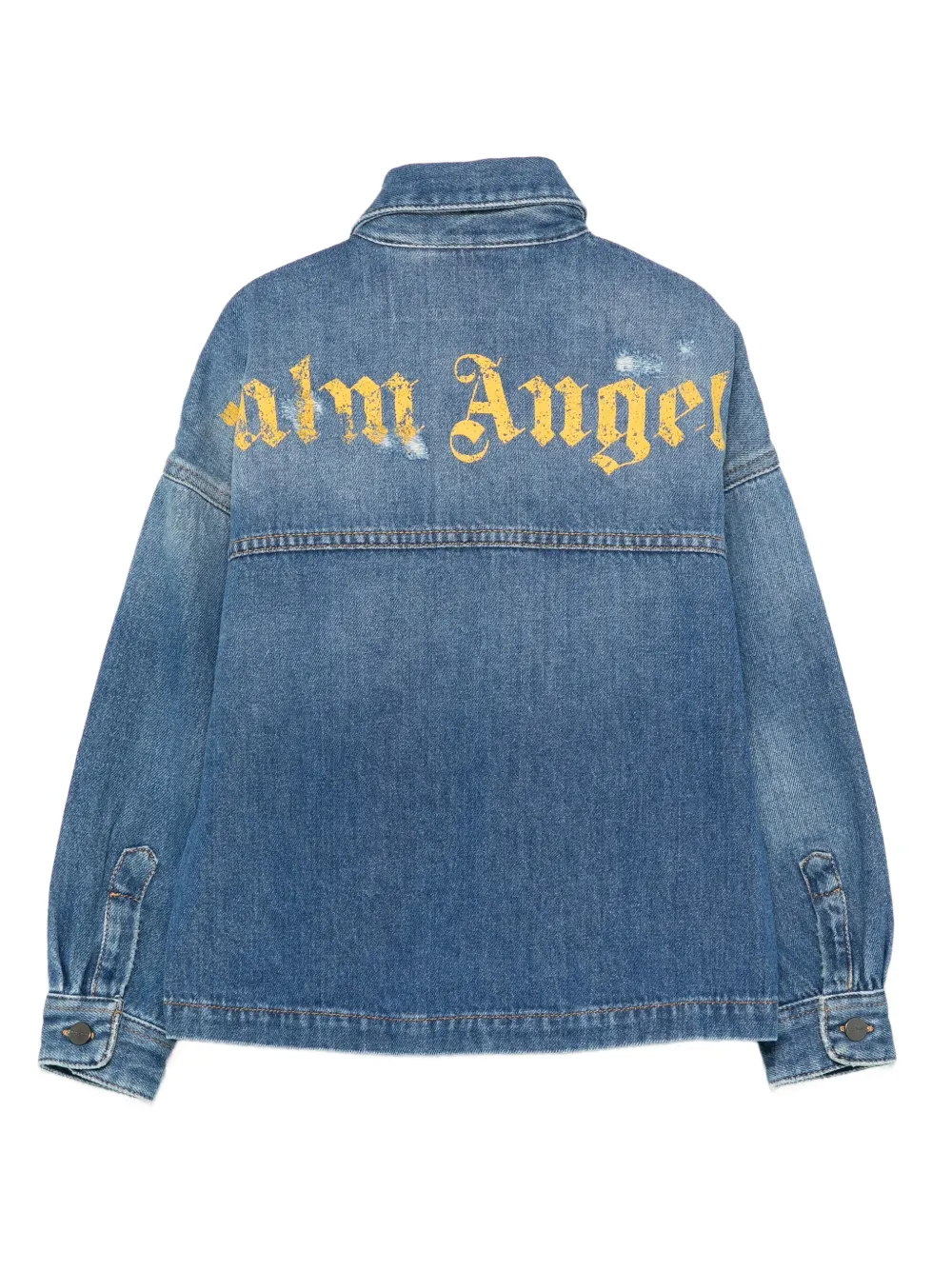 Джинсовая рубашка на пуговицах Palm Angels Kids, синий — фото 2