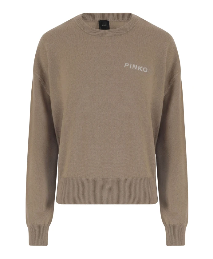 

Свитер с круглым вырезом из шерсти и кашемира с логотипом Pinko, коричневый
