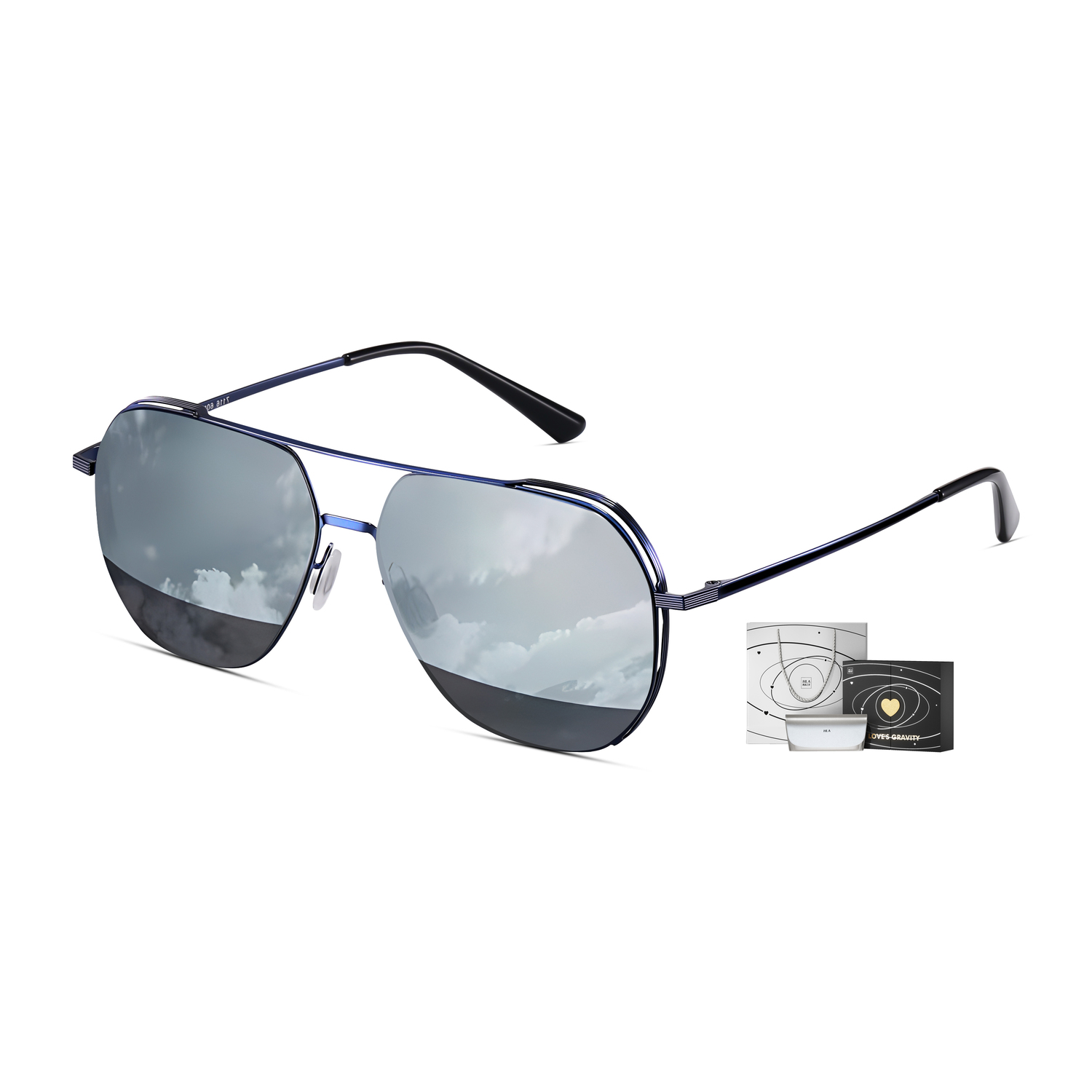 

HLA Авиаторские солнцезащитные очки из сплава Unisex, Blue Frame Mercury Gift Box Set