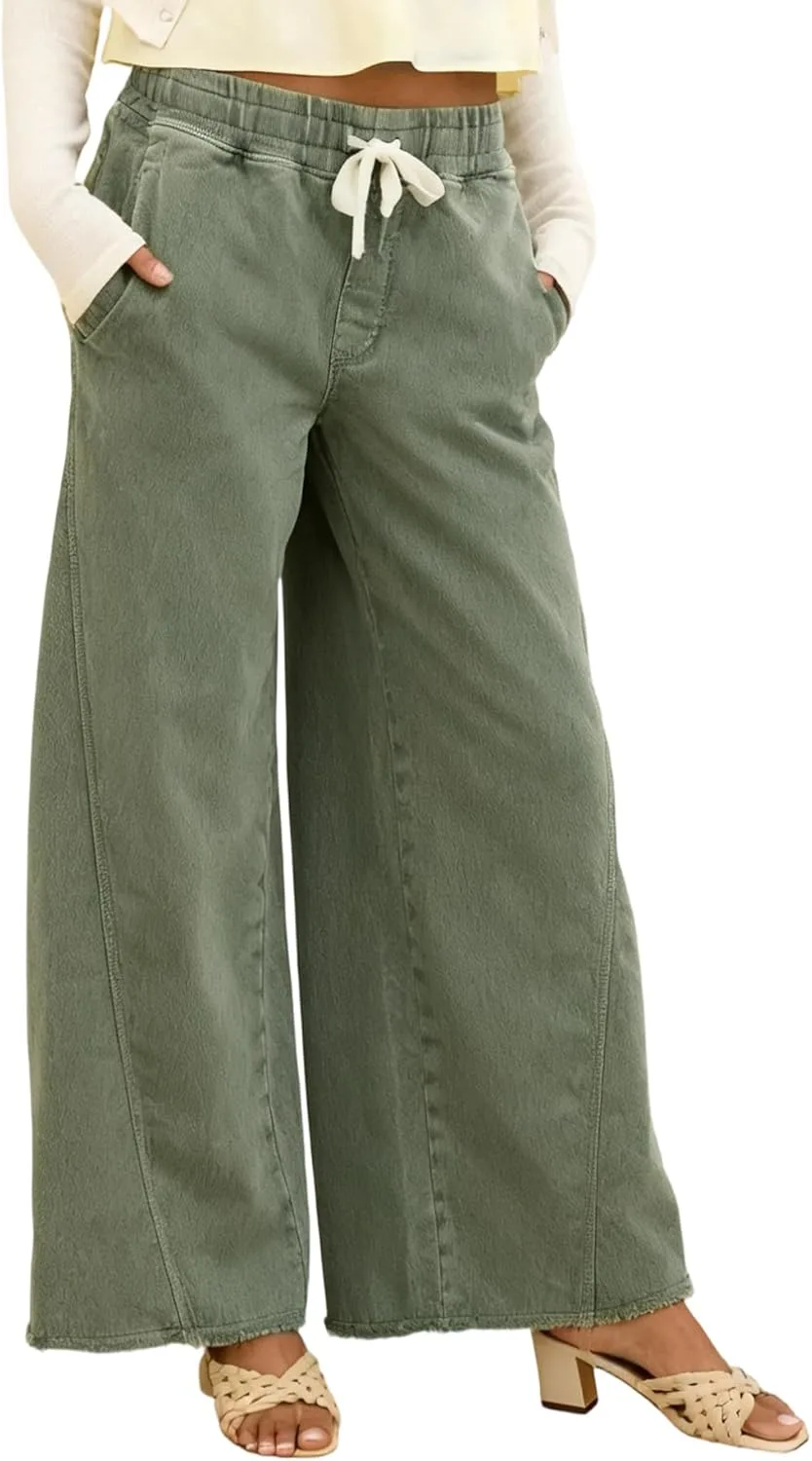 

Женские джинсы wide leg с эластичным поясом на шнурке JoinQueen